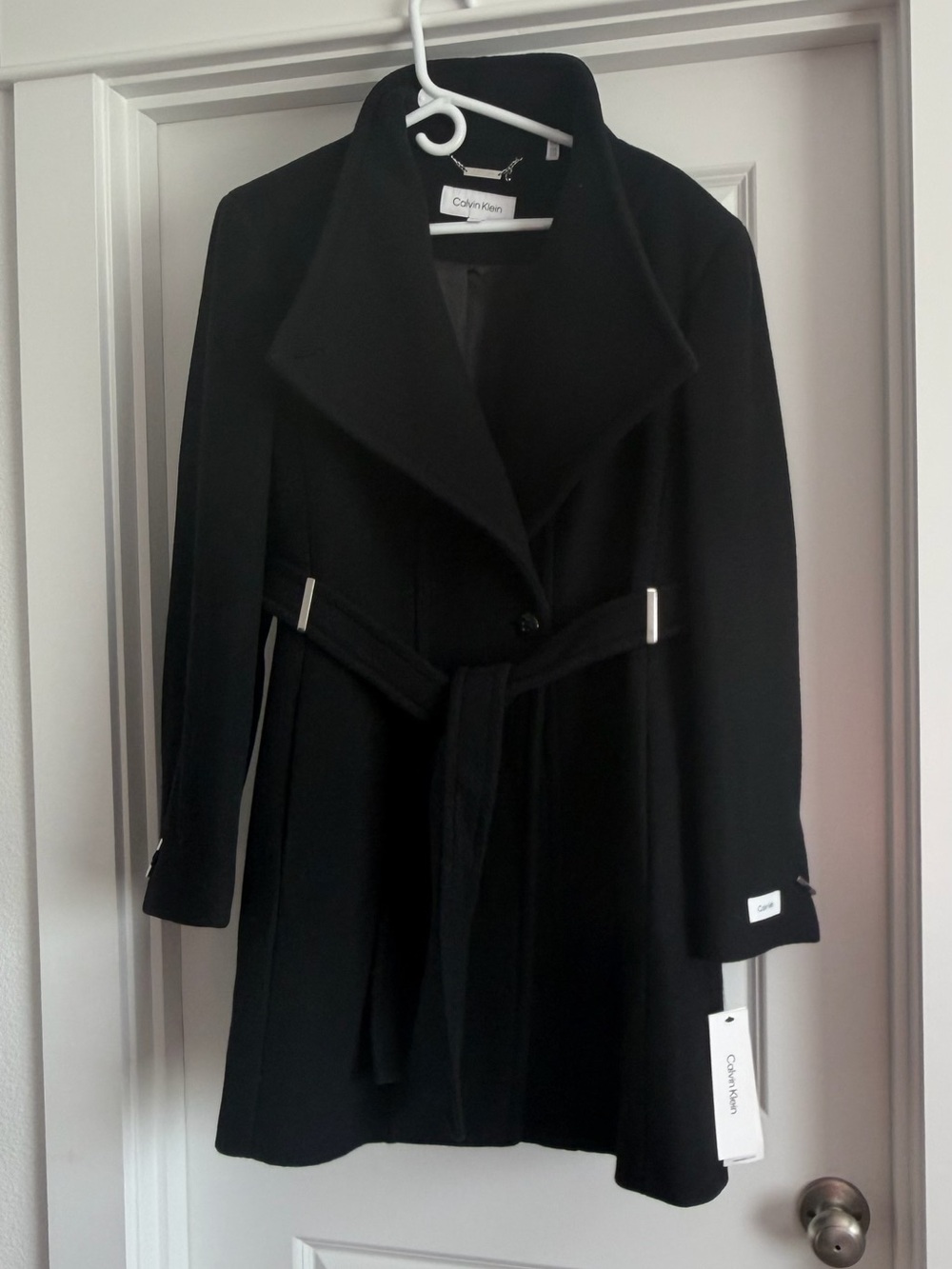 NWT Calvin Klein Belted Walker Coat Black Wool-Blend Trench Coat | XXL